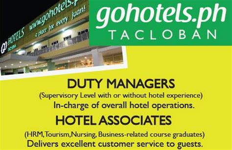 Hotel staff Jobs in Tacloban City Leyte .